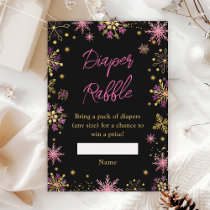 Gold and Pink Winter Snowflakes Diaper Raffle Enclosure Card