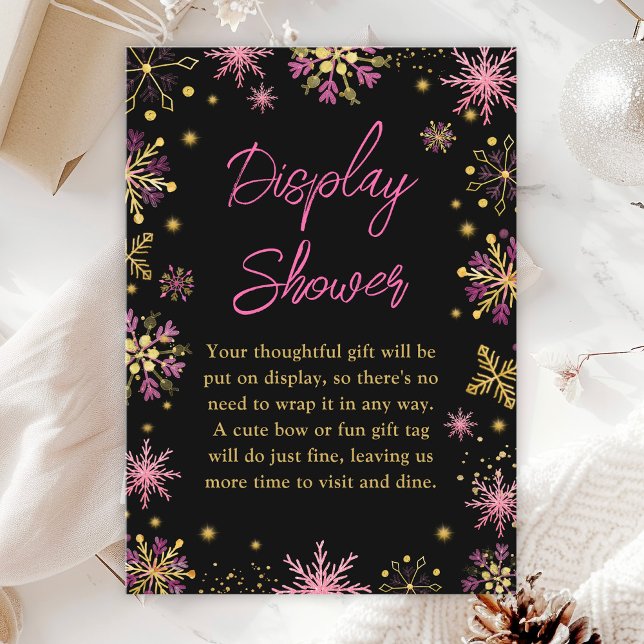 Gold and Pink Winter Snowflakes Display Shower Enclosure Card (Creator Uploaded)