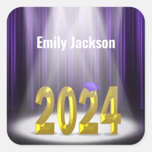 Gold and Purple 2024 Graduation  Square Sticker