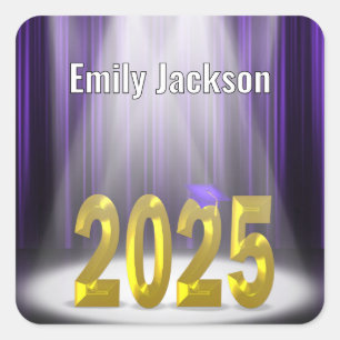 Gold and Purple 2026 Graduation Square Sticker