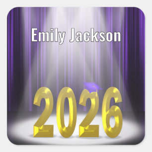 Gold and Purple 2026 Graduation  Square Sticker