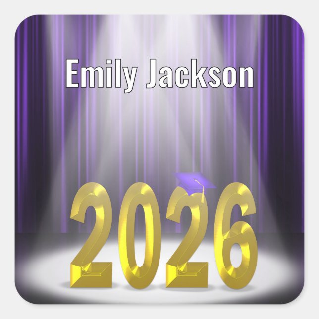 Gold and Purple 2026 Graduation  Square Sticker (Front)
