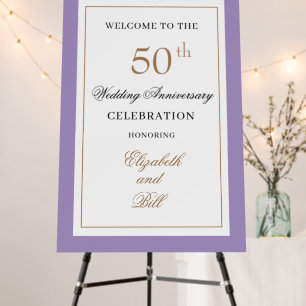 Gold and Purple 50th Wedding Anniversary Welcome Foam Board