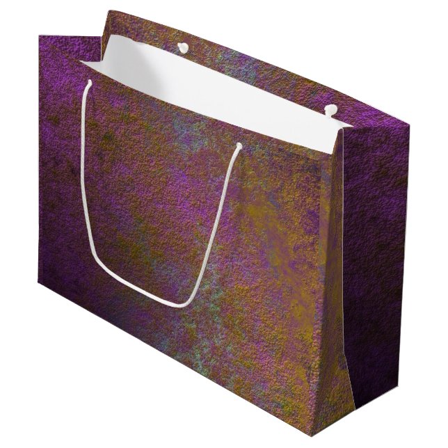 Gold and purple abstract design large gift bag (Front Angled)