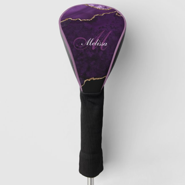 gold and purple agate monogram trendy  golf head cover (Front)
