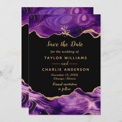 Gold and Purple Agate Wedding Save The Date