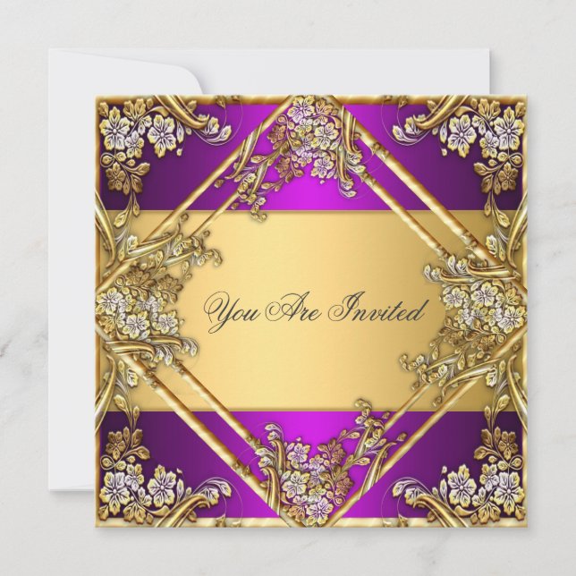 Gold and Purple Any Party Invitation Gold Purple (Front)