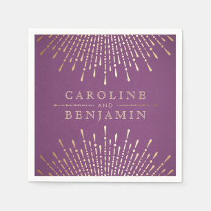 Gold and purple art deco vintage wedding monogram napkins