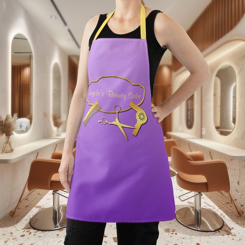 Gold and Purple Beauty Salon Apron