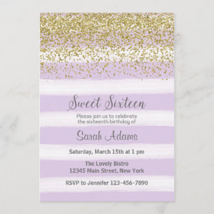 Gold and Purple Birthday Invitation
