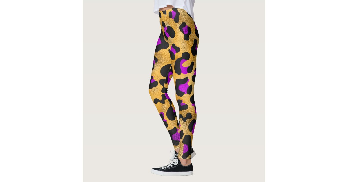 Gold and Purple Black Leopard Yoga Pants Zazzle