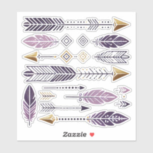 Gold and Purple Boho Arrows and Feathers Scrapbook Sticker