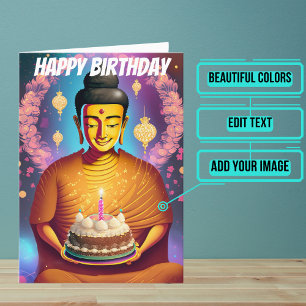 Gold and Purple Buddha Birthday Card