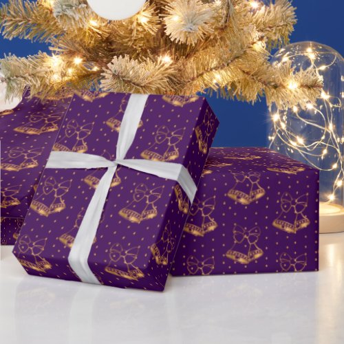 Gold and Purple Christmas Bells Wrapping Paper