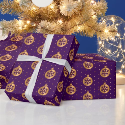 Gold and Purple Christmas Ornaments Wrapping Paper