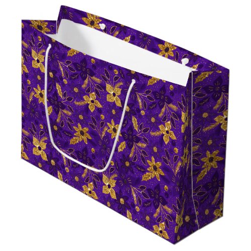 Gold and Purple Christmas Poinsettia Flowers Large Gift Bag