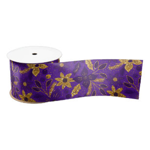 Gold and Purple Christmas Poinsettia Flowers Satin Ribbon
