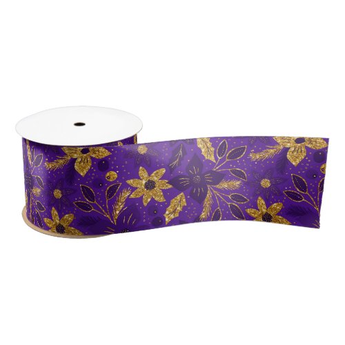 Gold and Purple Christmas Poinsettia Flowers Satin Ribbon
