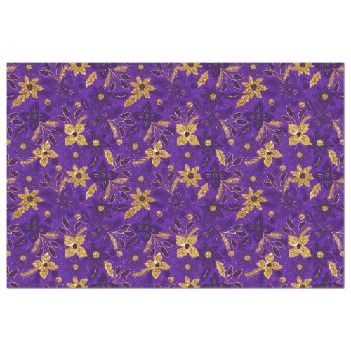 Gold and Purple Christmas Poinsettia Flowers Tissue Paper