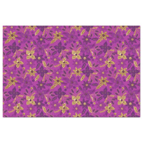 Gold and Purple Christmas Poinsettia Flowers Tissue Paper