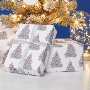 Gold and Purple Christmas Tree Wrapping Paper