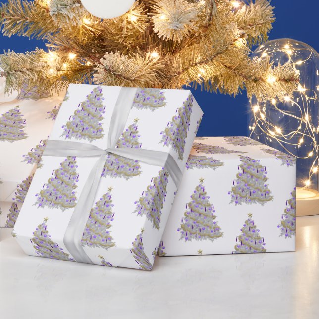 Gold and Purple Christmas Tree Wrapping Paper (Holidays)