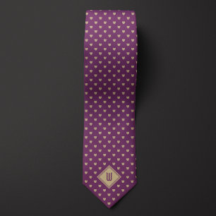 Gold and Purple Classy Cat Monogram Neck Tie