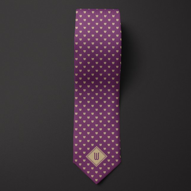 Gold and Purple Classy Cat Monogram Neck Tie (Creator Uploaded)
