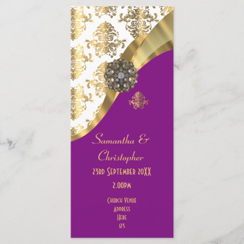Gold and purple damask church wedding program