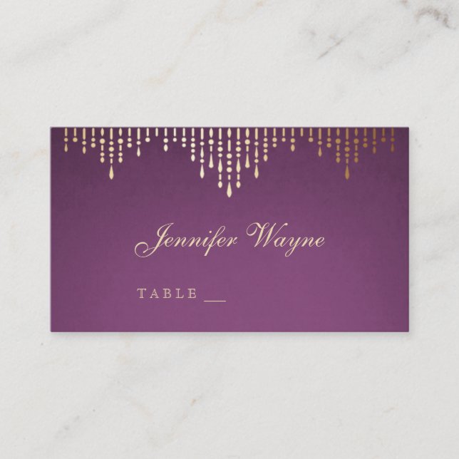 Gold and purple deco vintage wedding place cards (Front)
