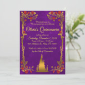 Gold and Purple Fairytale Quinceanera Invitation (Standing Front)
