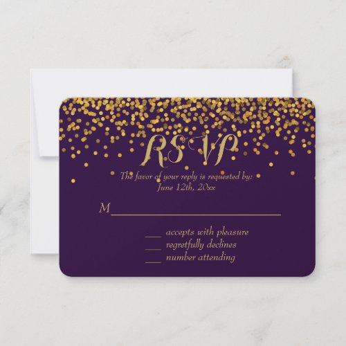 Gold and Purple Glam Confetti Dots RSVP