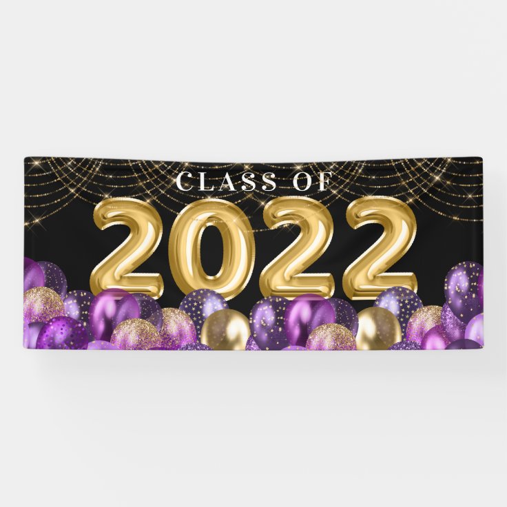 Gold and Purple Glitter Class of 2022 Graduation Banner | Zazzle