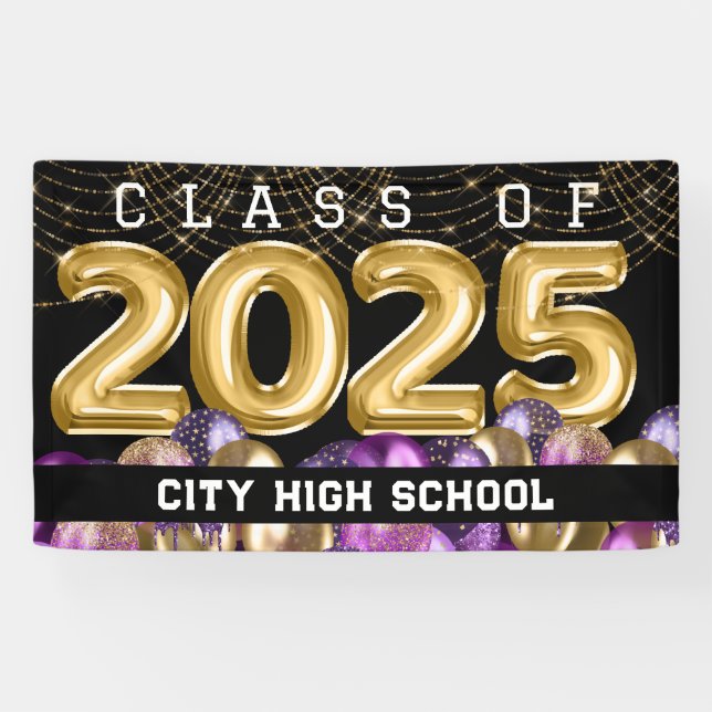 Gold and Purple Glitter Class of 2024 Graduation Banner (Horizontal)
