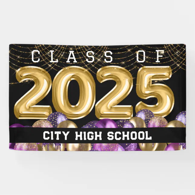Gold and Purple Glitter Class of 2024 Graduation Banner | Zazzle