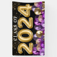 Gold and Purple Glitter Class of 2024 Graduation Banner