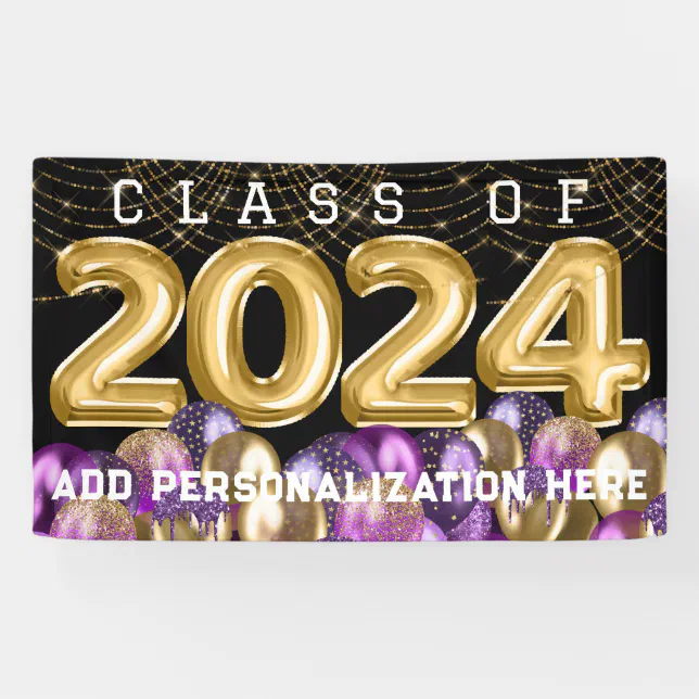 Gold And Purple Glitter Class Of 2024 Graduation Banner 