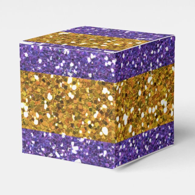 Gold and Purple Glitter Stripes Printed Favor Boxes (Front Side)