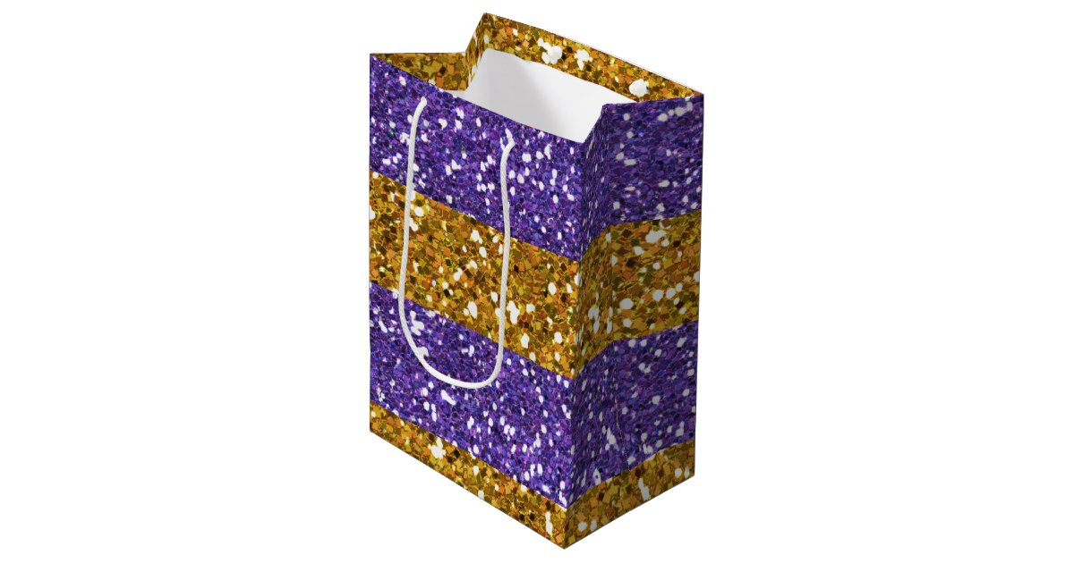 Gold and Purple Glitter Stripes Printed Medium Gift Bag ... Celebrating the birth of a baby?