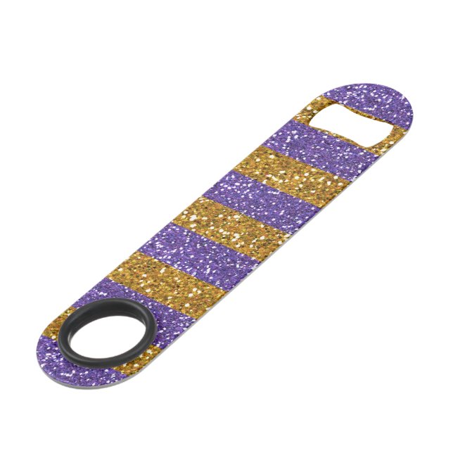 Gold and Purple Glitter Stripes Printed Speed Bottle Opener (Front Angled)