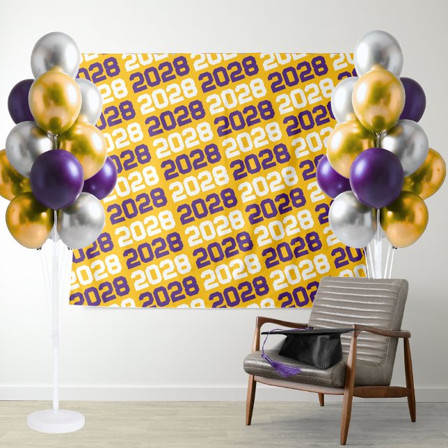 Gold and Purple Graduation Backdrop (Purple and Golden Yellow Graduation Repeating Class Year Tapestry Background)