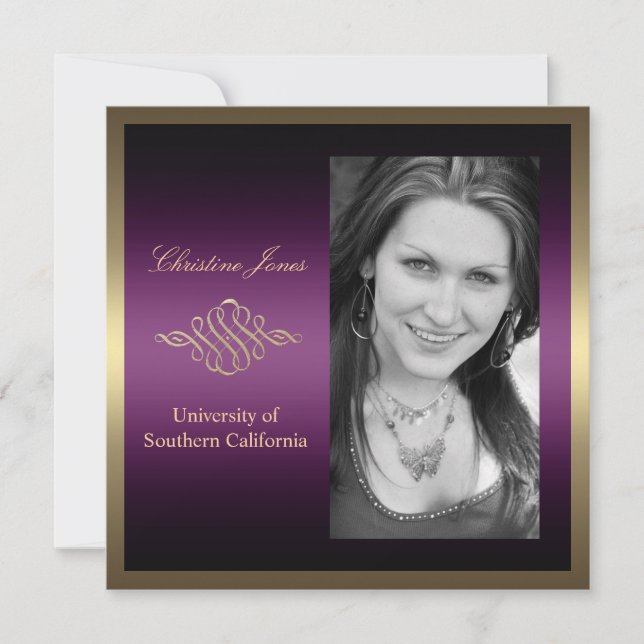 Gold and Purple Graduation Invitation (Front)