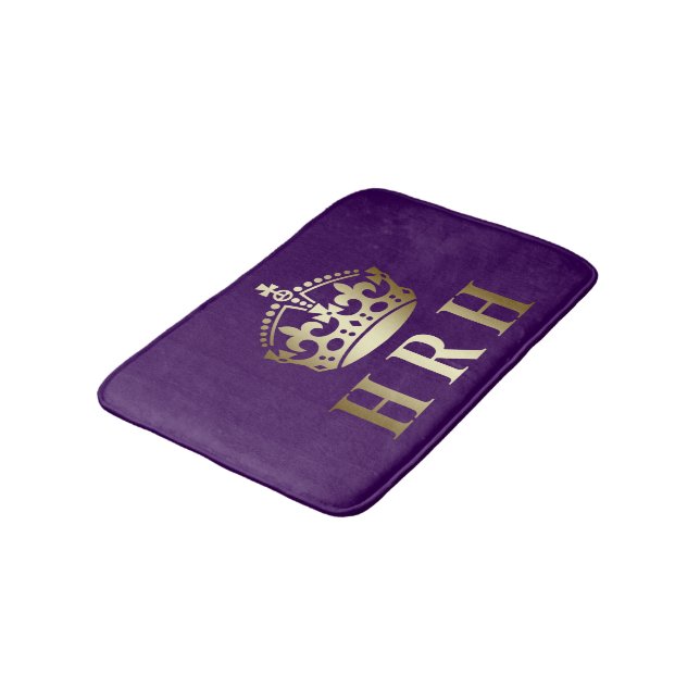 Gold And Purple HRH Royal Crown Bathroom Mat (Angled)