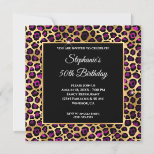 Gold and Purple Leopard Foil Glam 50th Birthday Invitation