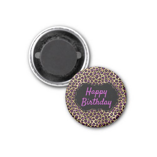 Gold and Purple Leopard Print Birthday Magnet