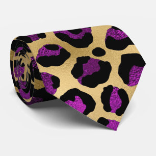 Gold and Purple Leopard Print Neck Tie
