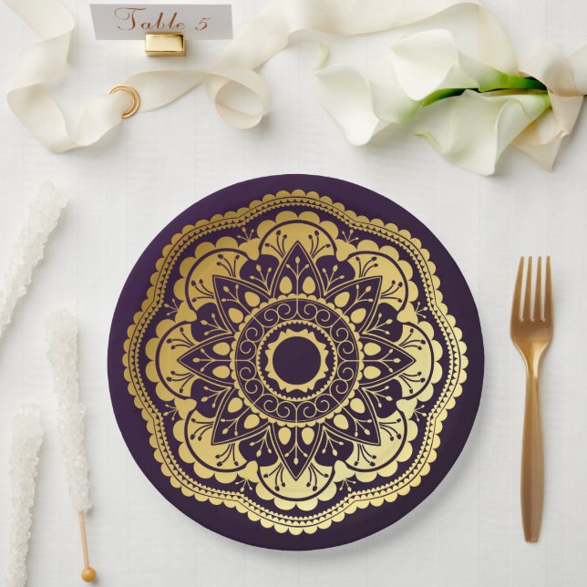 Gold and Purple Mandala Paper Plates (Wedding)