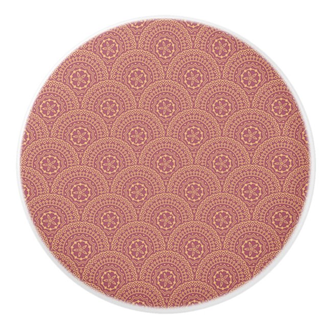 Gold and purple mandala waves pattern ceramic knob (Front)