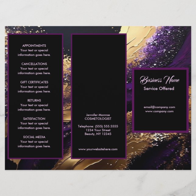 Gold and Purple Menu & Pricing Flyer (Front)
