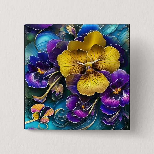 Gold and Purple Pansy Patch Button (Front)